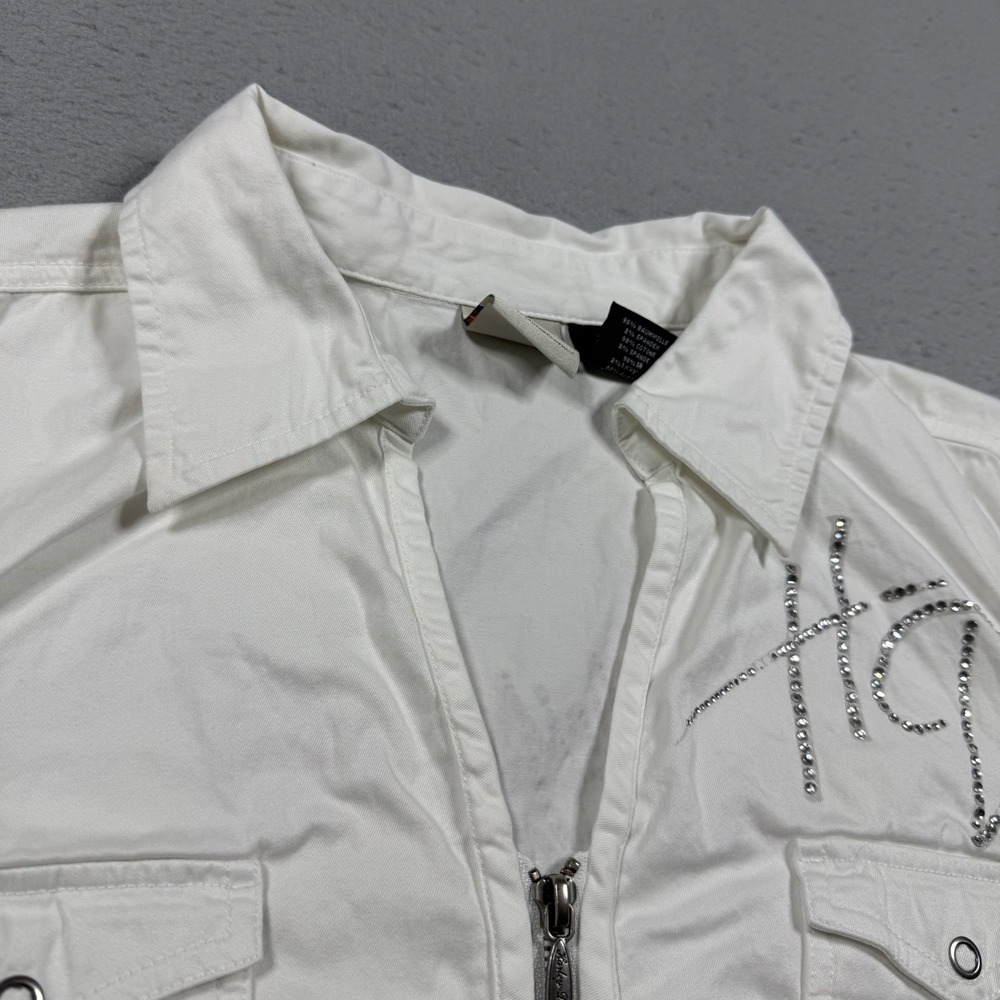 Harley Davidson Womens White Rhinestone Sleeveless Zip Up Top Vest 1W